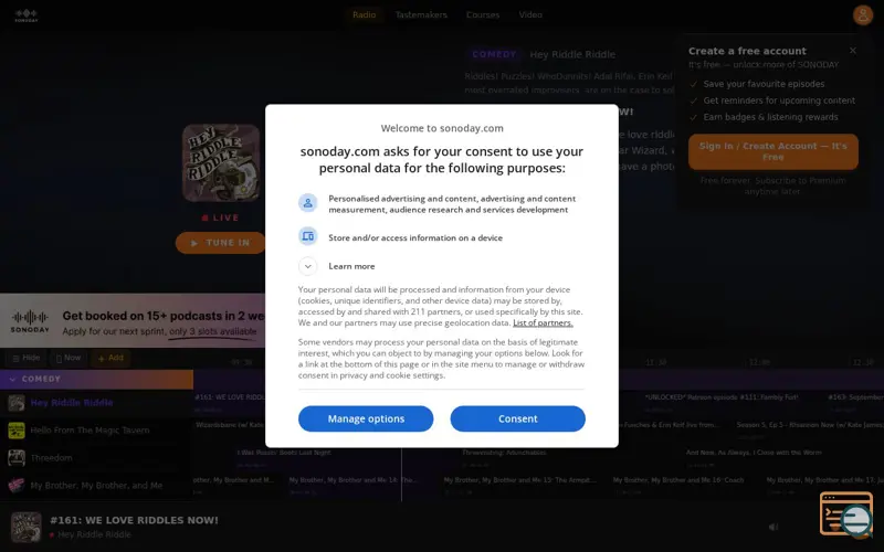 Screenshot of SONODAY Radio, a launch using Google DoubleClick