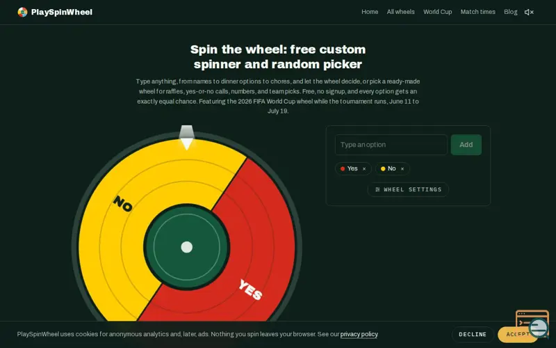 Screenshot of PlaySpinWheel
