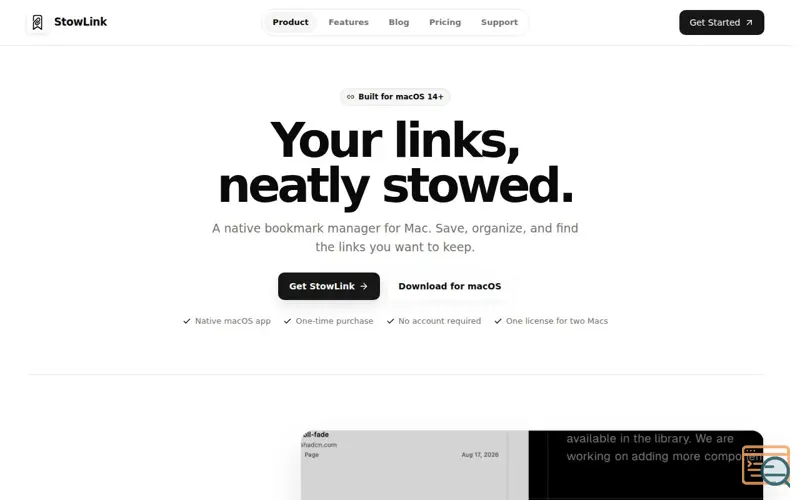 Screenshot of StowLink — Native macOS Link Library, a launch using Databuddy