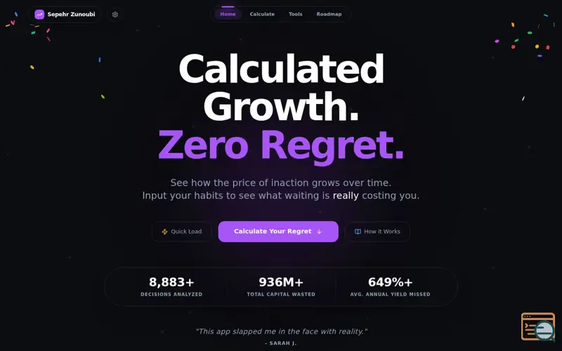 Screenshot of The Regret Calculator