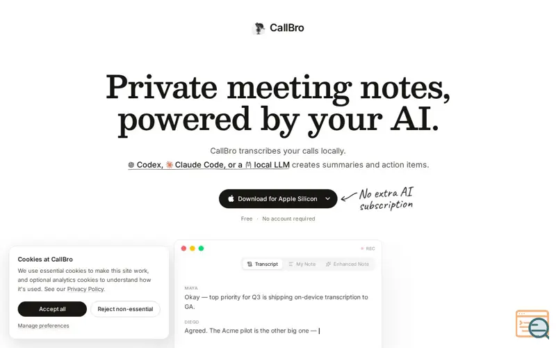 Screenshot of CallBro, a launch using Vercel DNS