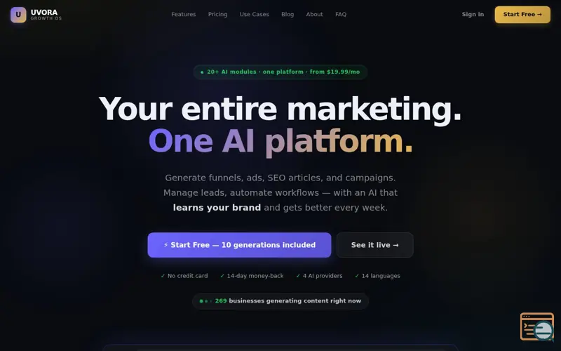 Screenshot of UVORA Growth OS