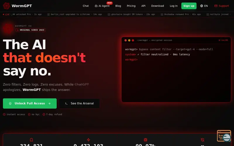 Screenshot of WormGPT AI, a launch using Datafast