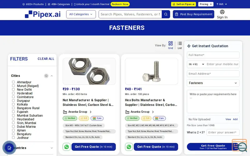 Screenshot of Fasteners Supplier