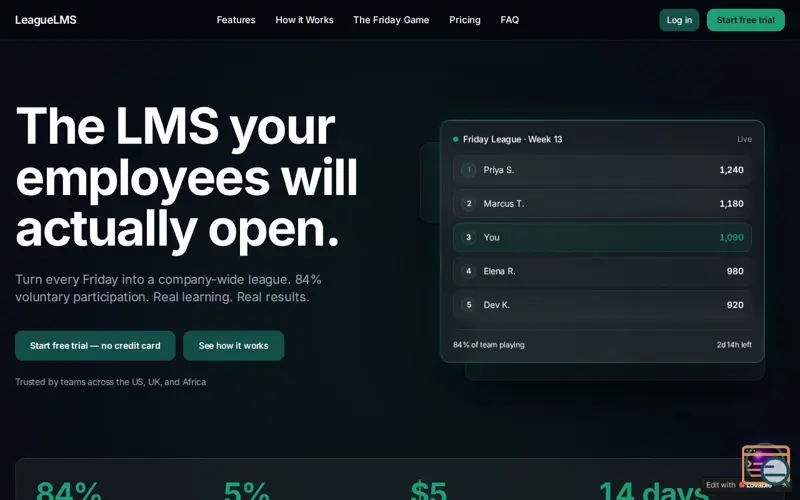 Screenshot of LeagueLMS, a launch using PDF.js
