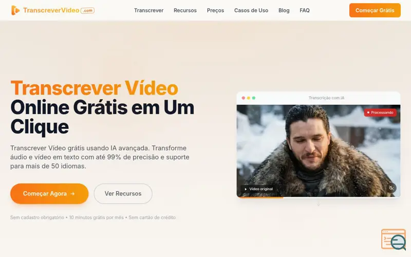 Screenshot of Transcrevervideo