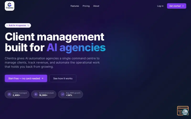 Screenshot of Clientra - client management software.