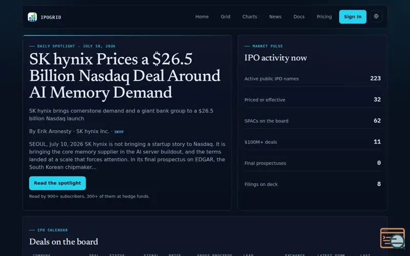 Screenshot of IPOGrid