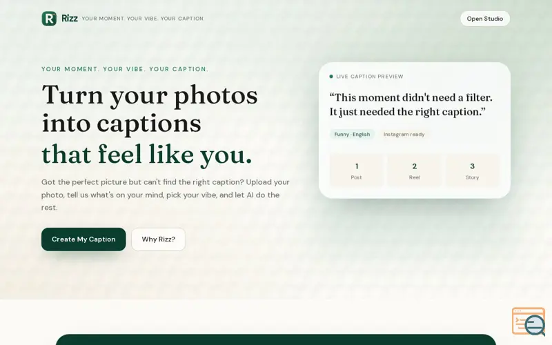 Screenshot of Rizz Your Moment Your Vibe Your Caption.