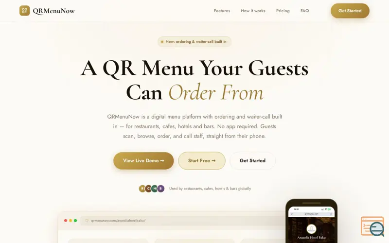 Screenshot of QR Menu Now