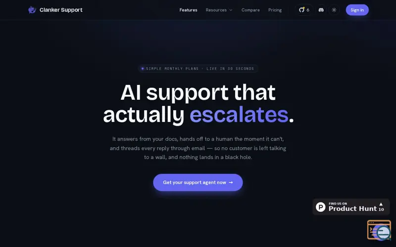 Screenshot of Clanker Support