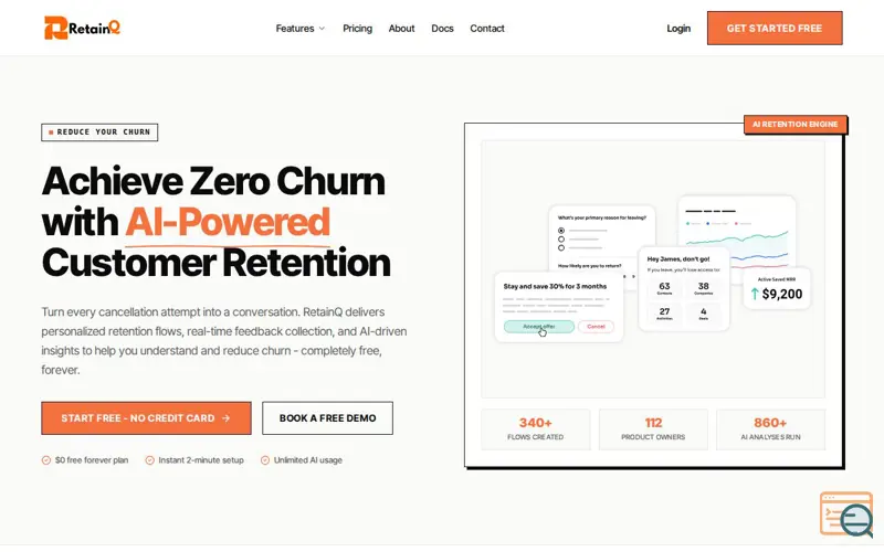 Screenshot of RetainQ | Free AI-Powered Customer Retention Software