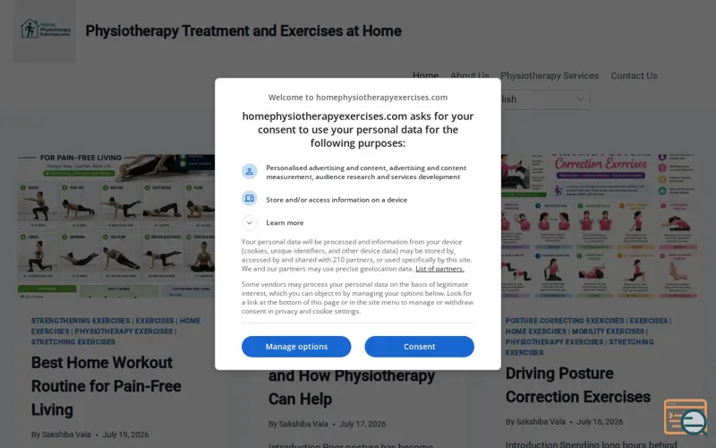 Screenshot of Physiotherapy Treatment and Exercises