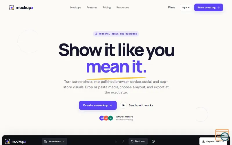 Screenshot of Free Mockup Generator for Product Screenshots — MockupX