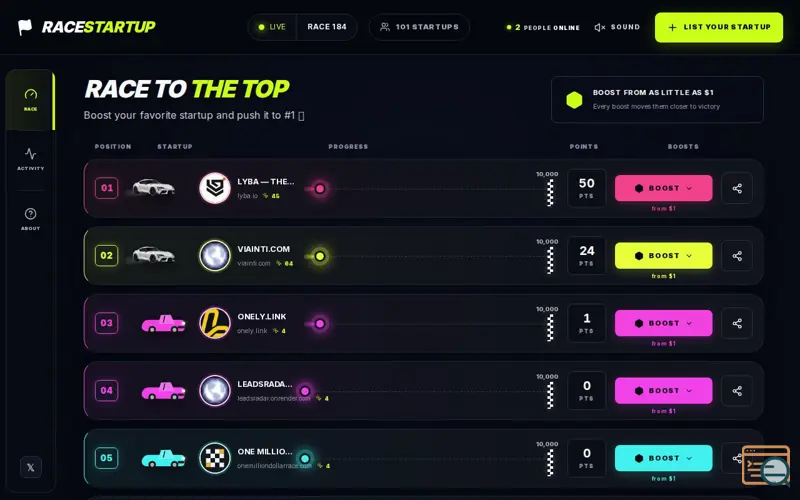 Screenshot of RACESTARTUP