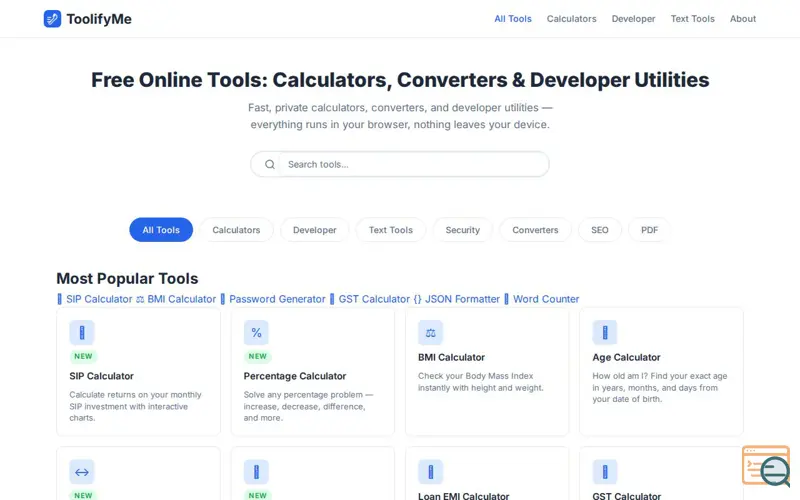 Screenshot of ToolifyMe