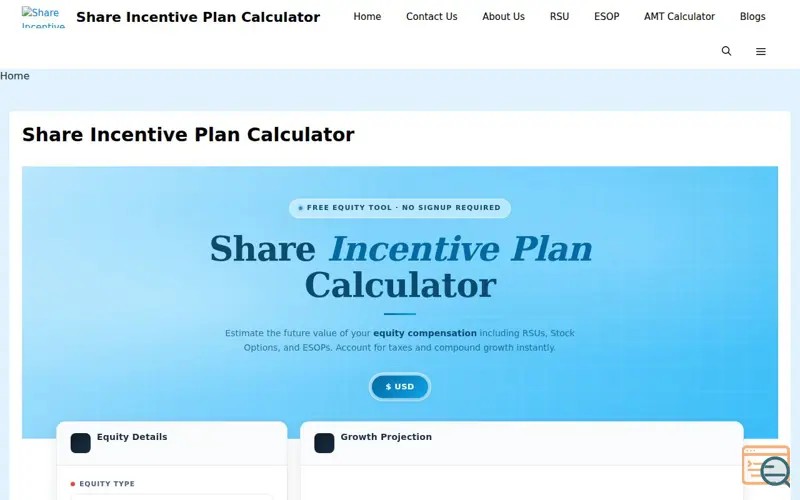 Screenshot of Share Incentive Plan Calculator