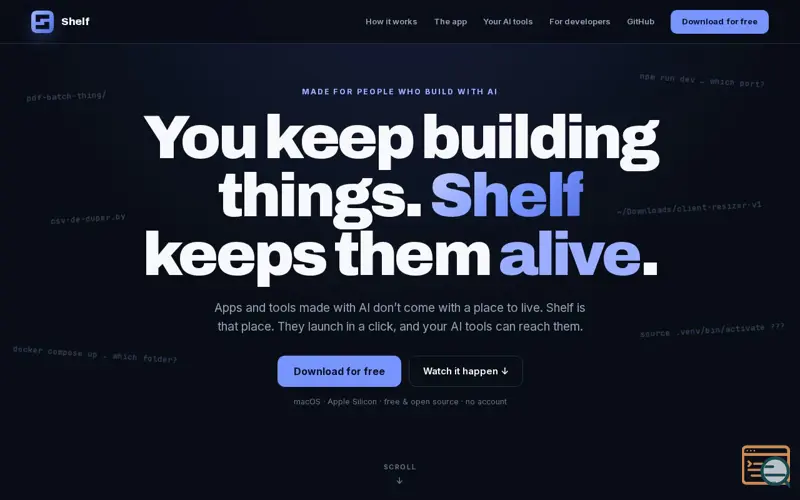 Screenshot of Shelf — You build the tools. Shelf keeps them.