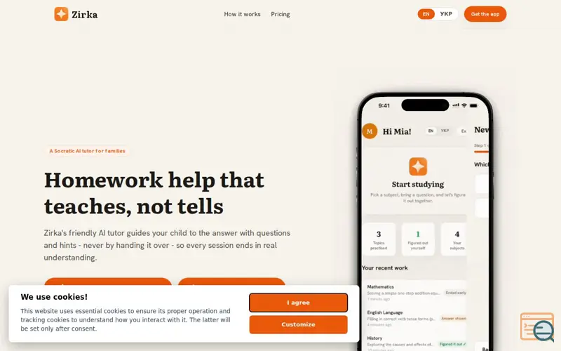 Screenshot of Zirka: AI Tutor for Families