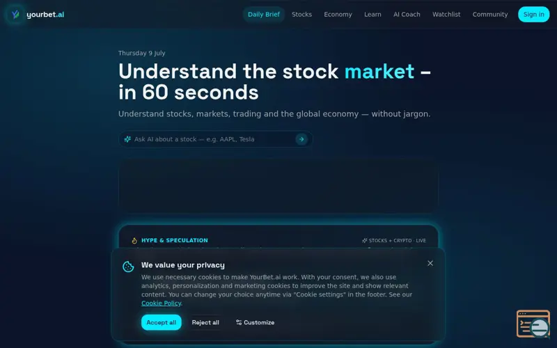 Screenshot of YourBet.ai 
