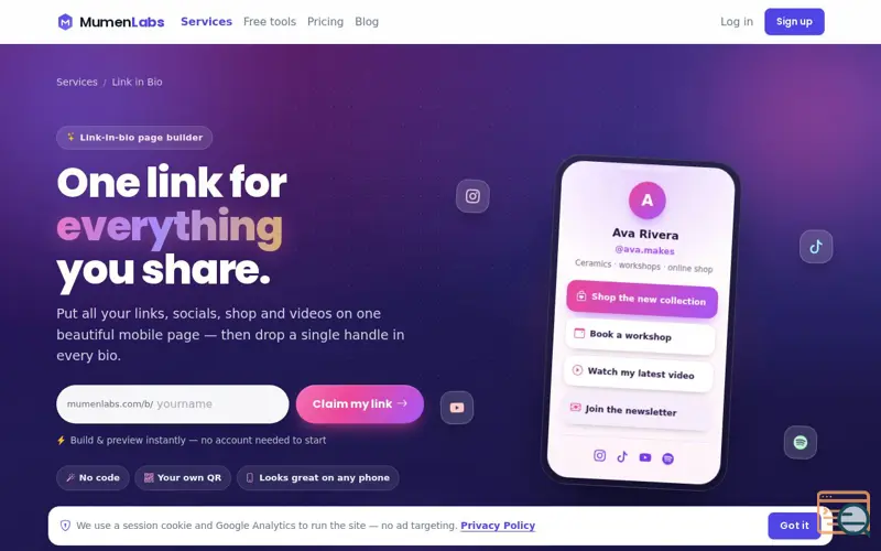 Screenshot of Link in Bio by MumenLabs