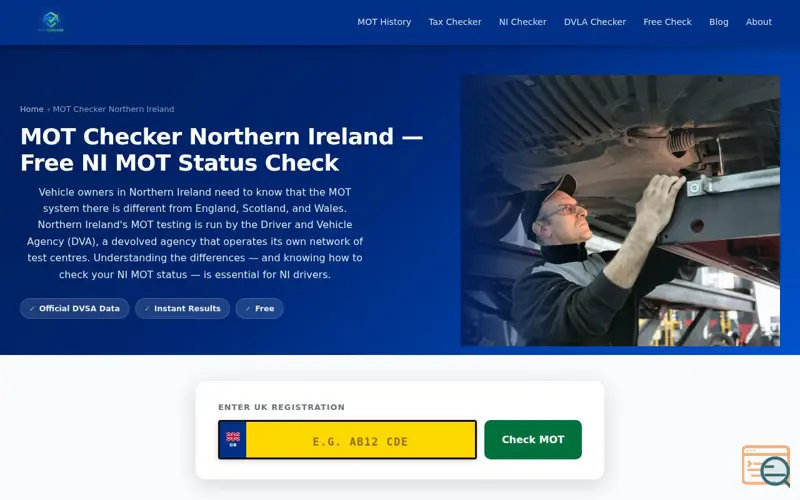 Screenshot of Free MOT Checker