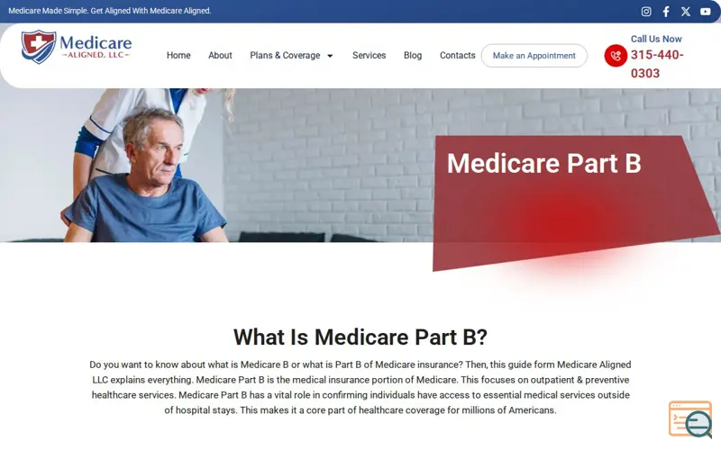 Screenshot of Medicare Part B Application