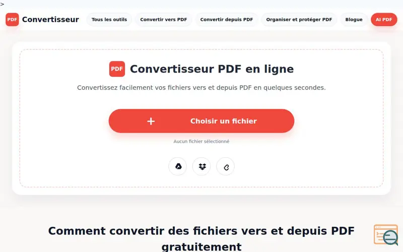 Screenshot of Convertisseur PDF en ligne