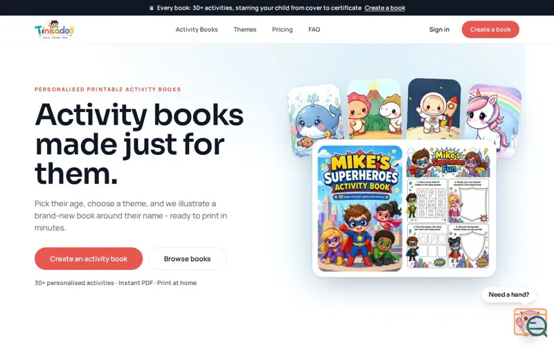 Screenshot of Tinkadoo - Personalised Printable Activity Books for Kids