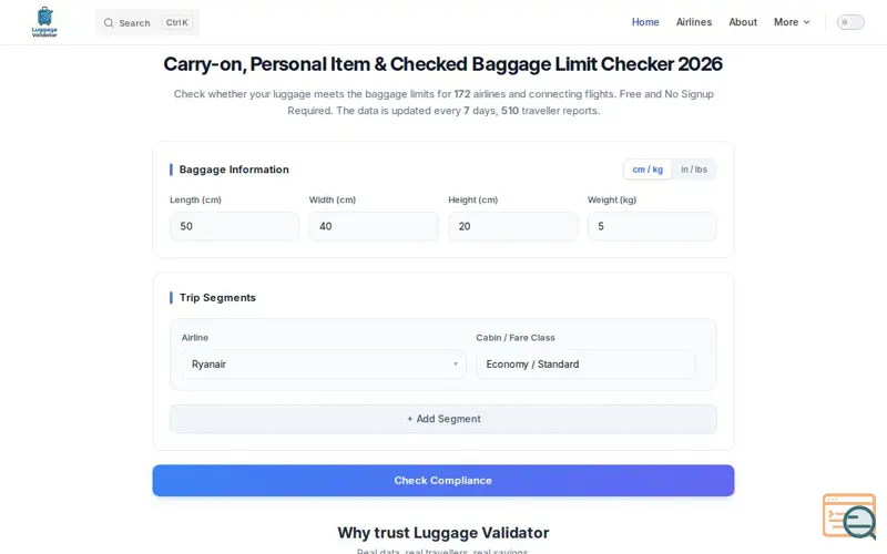 Screenshot of LuggageValidator