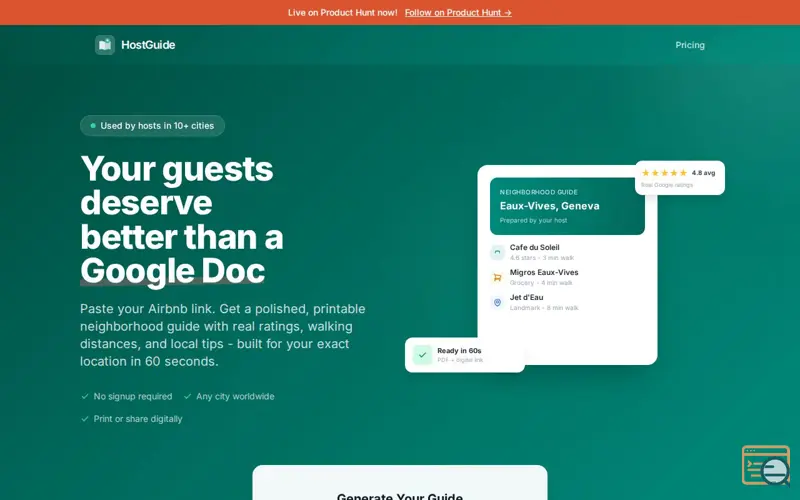 Screenshot of HostGuide