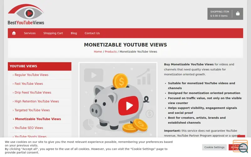 Screenshot of Monetizable YouTube Views