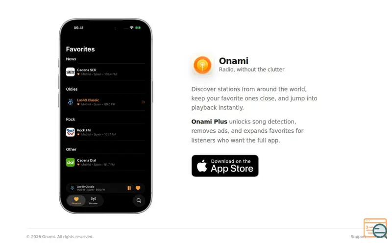 Screenshot of Onami Radio