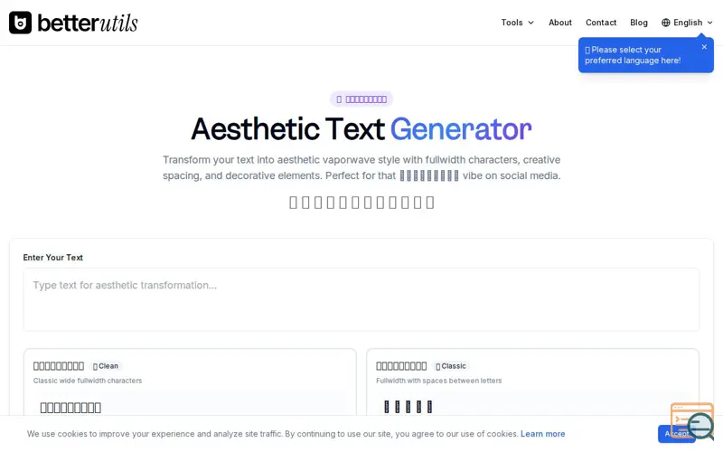 Screenshot of Aesthetic Text Generator