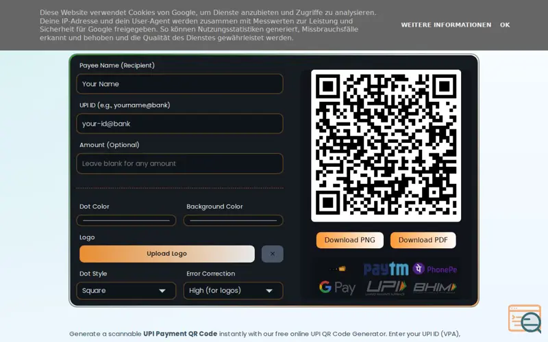 Screenshot of UPI QR Code Generator