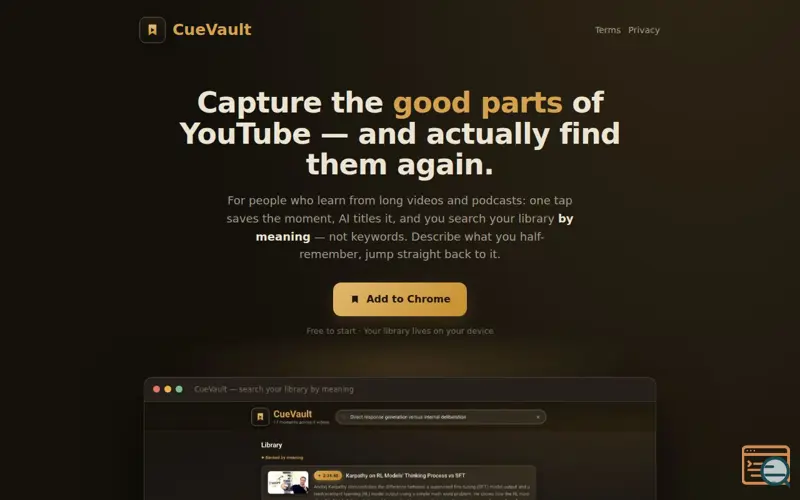 Screenshot of CueVault