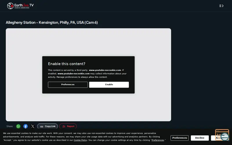 Screenshot of EarthLive.TV, a launch using jQuery UI