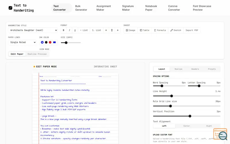 Screenshot of Text To Handwriting