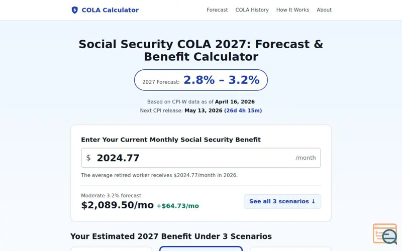 Screenshot of COLA Calculator