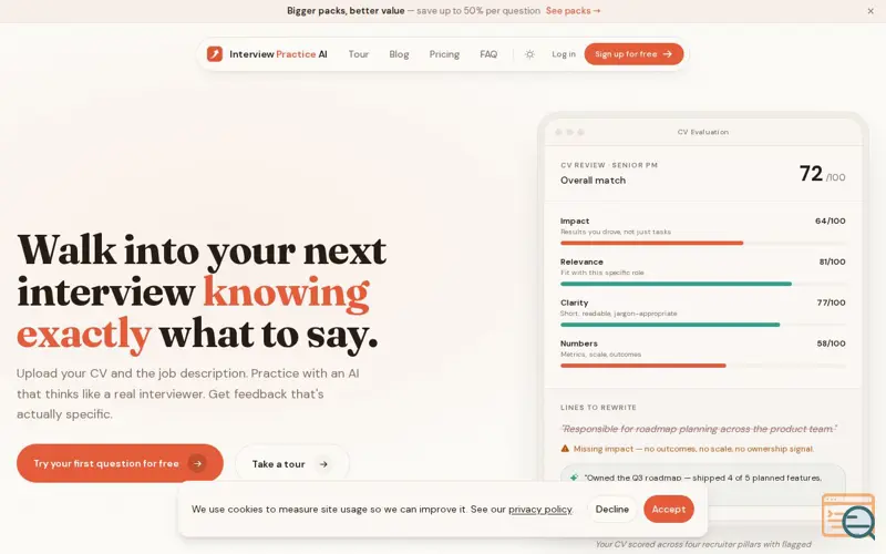 Screenshot of Interviewpracticeai, a launch using shadcn/ui