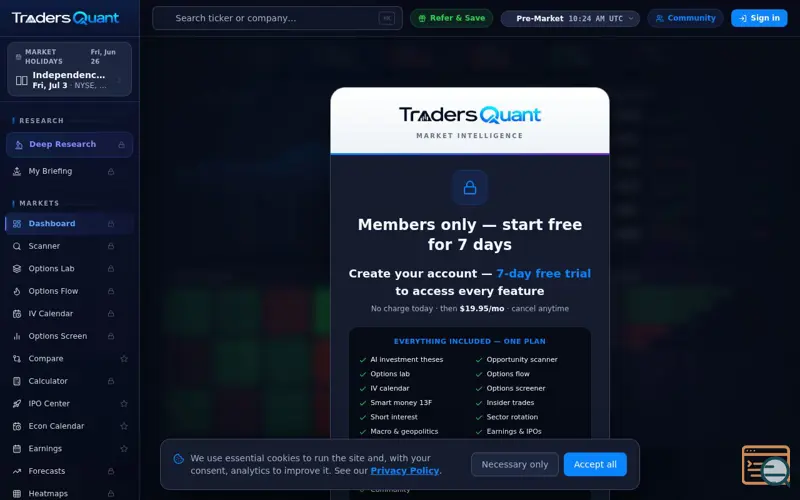 Screenshot of TradersQuant