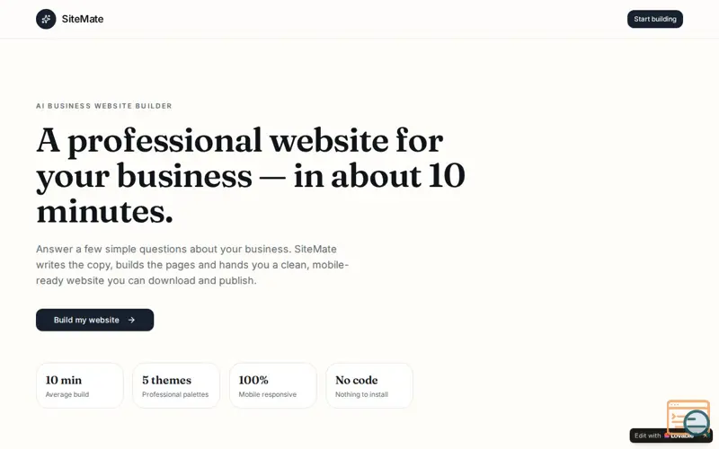 Screenshot of SiteMate — AI Website Builder