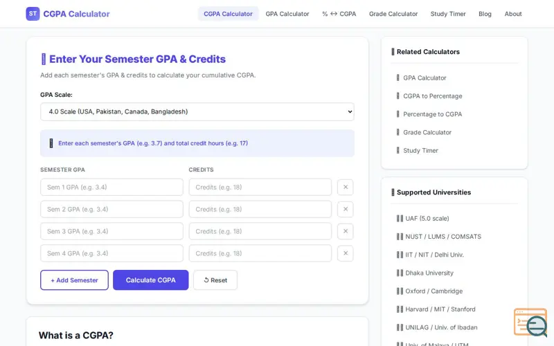 Screenshot of CGPA Calculator
