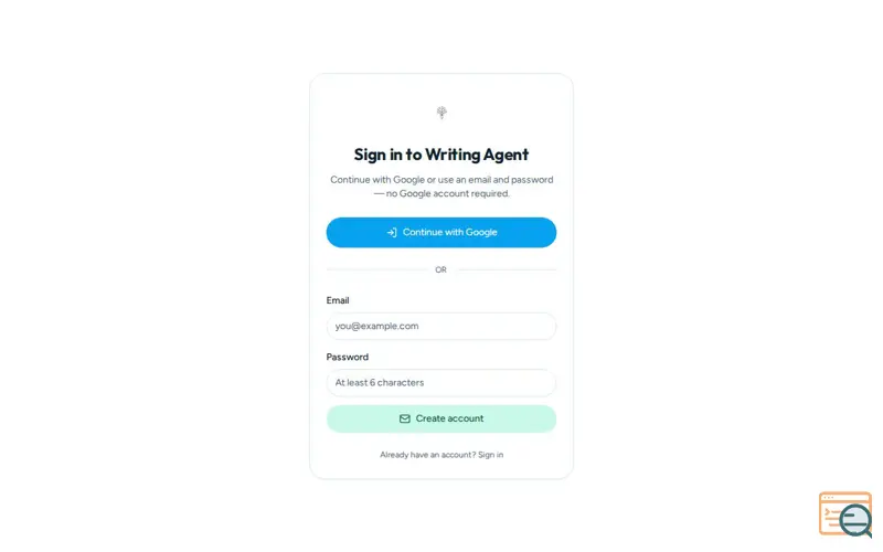 Screenshot of Writing Agent