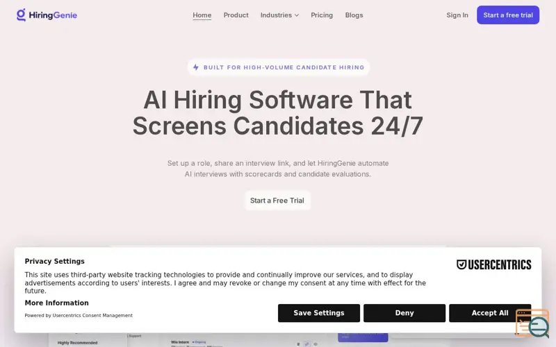 Screenshot of Hiring Genie