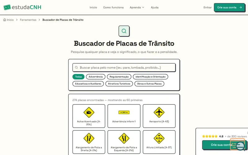 Screenshot of estudaCNH - Busque placas de trânsito