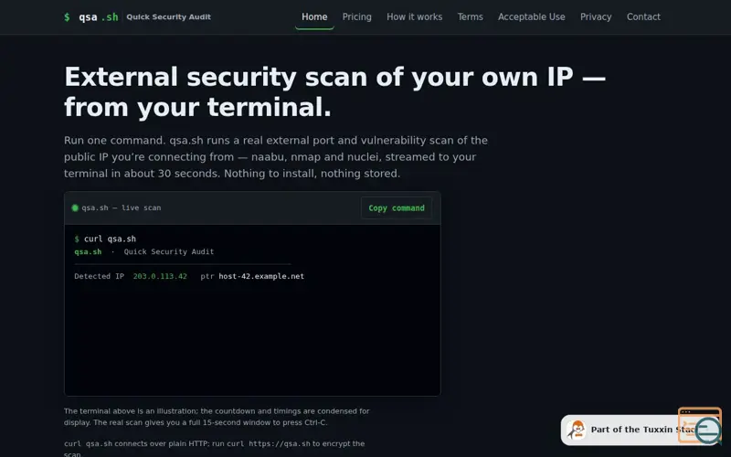Screenshot of qsa.sh , a launch using Tuxxin