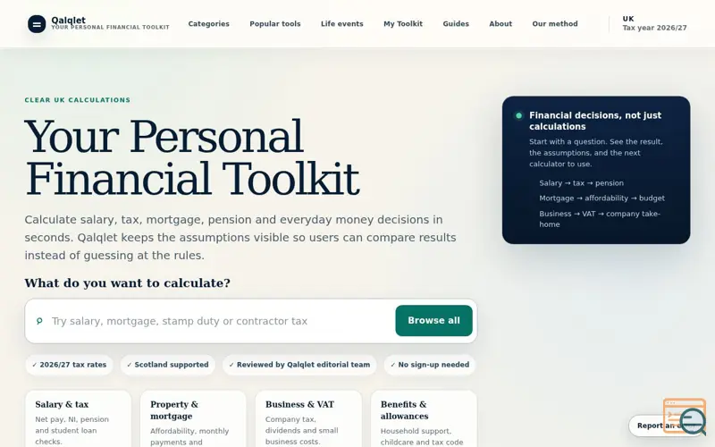 Screenshot of UK Tax & Salary Calculator 2026/27 | Qalqlet