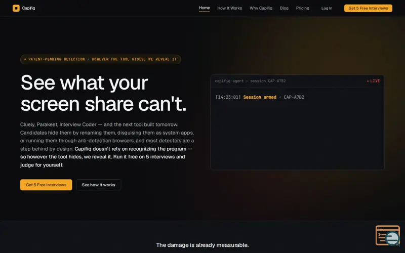 Screenshot of Capifiq — Interview Integrity Platform