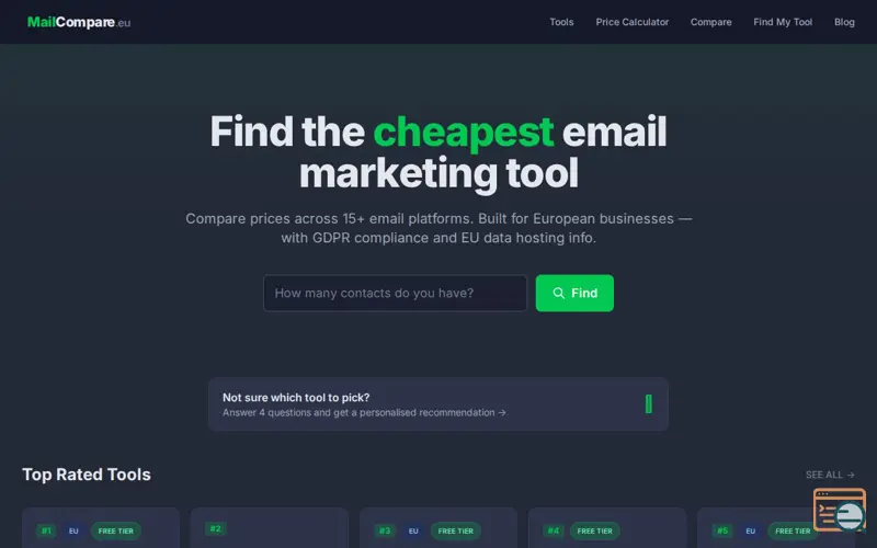 Screenshot of MailCompare.eu